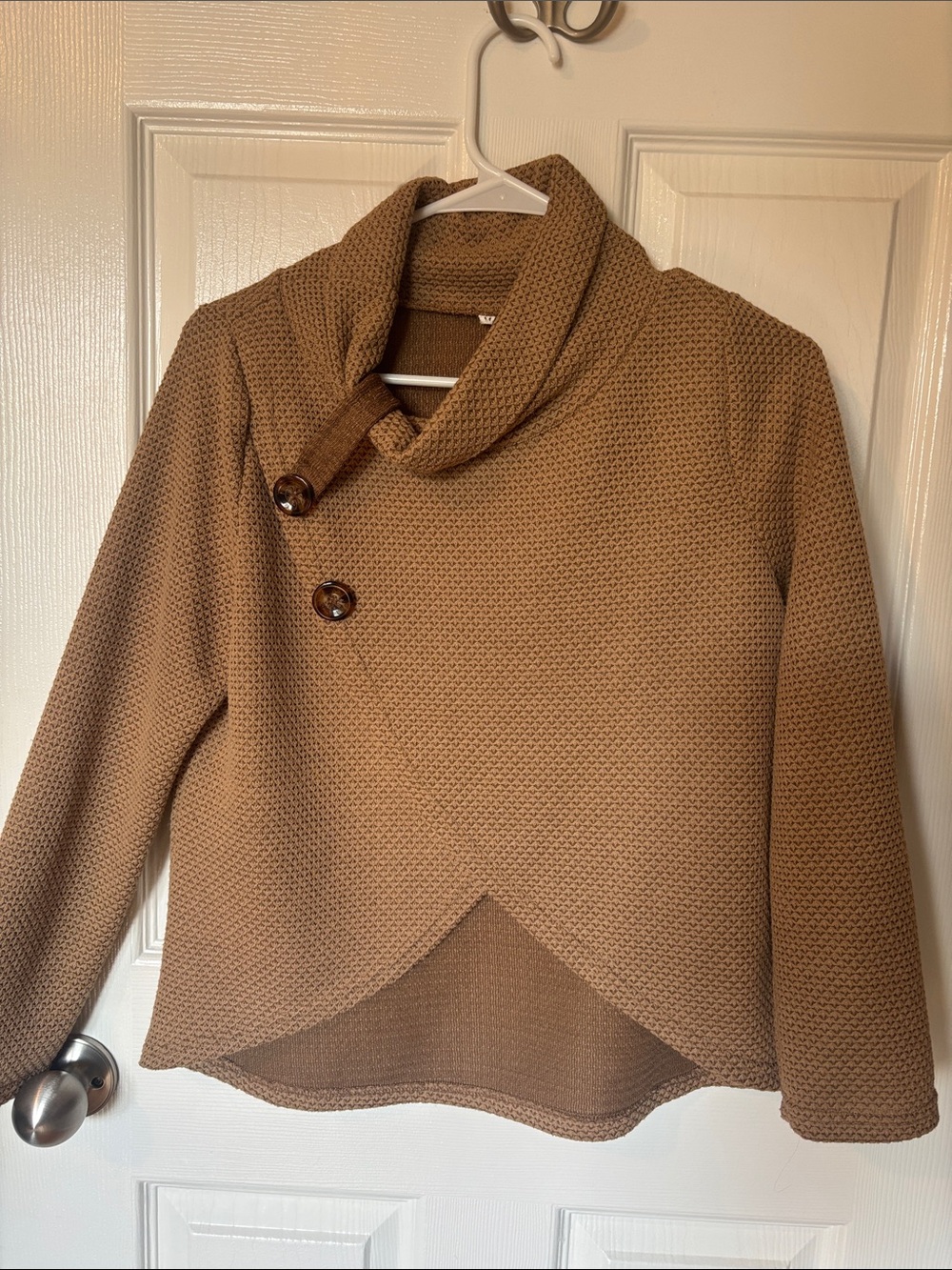 Brown Sweater with Cowl Neck and Button Detail